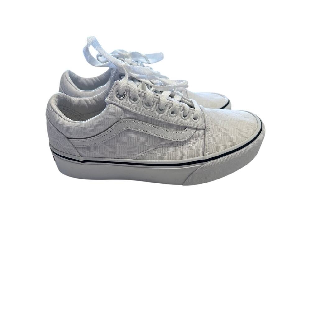 Vans Old Skool Stacked Platform White Checkerboard Sneakers Women Size 8 Lace Up